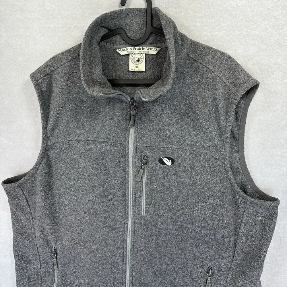 Mack’s Prairie Wings‎ Men's XL Gray Fleece Vest Hunting Multifunctional Full Zip